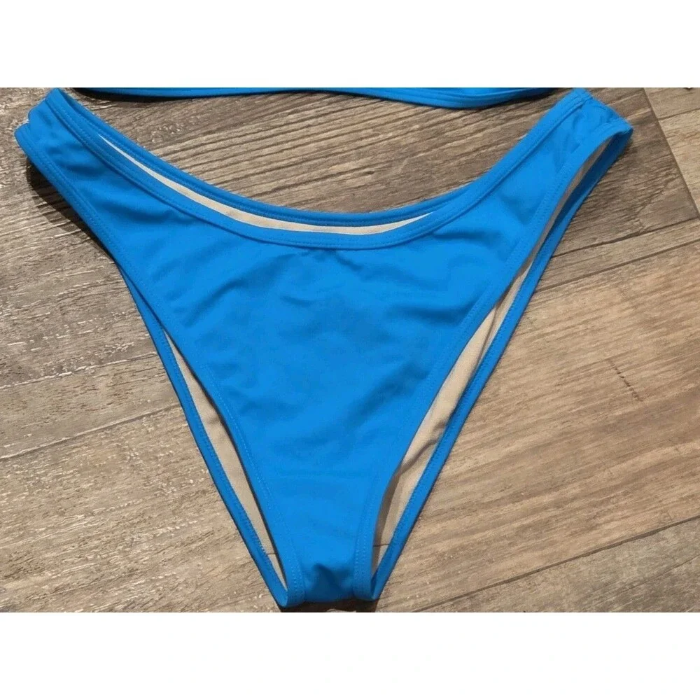 PacSun LA Hearts Bright Blue Bikini Set Bralette Top Size M, Cheeky Bottom L